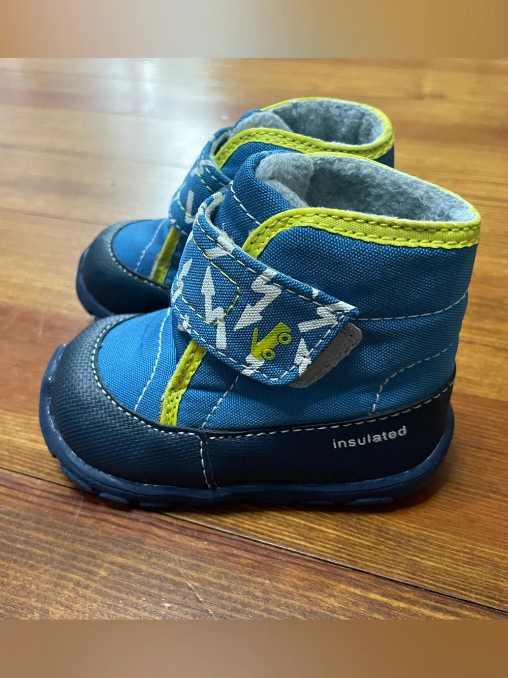 See Kai Run Blue and Yellow Lightning Strap Winter Snow Boots Size 5
